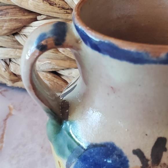 Small Redware Pitcher Creamer Mexico Beige Floral Multicolor. - Picture 5 of 8